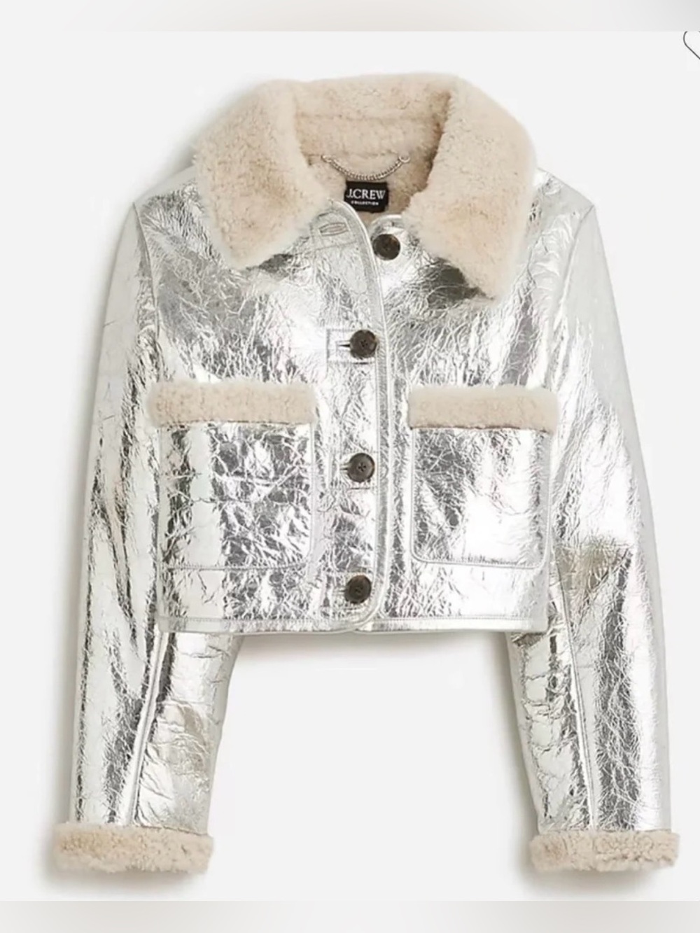 NWOT New J. Crew Collection limited-edition cropped shearling jacket in metallic